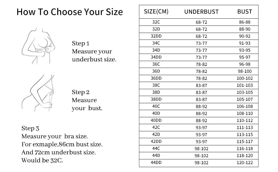 FallSweet "Add Two Cups" Plus Size Smooth Wireless Bra size chart