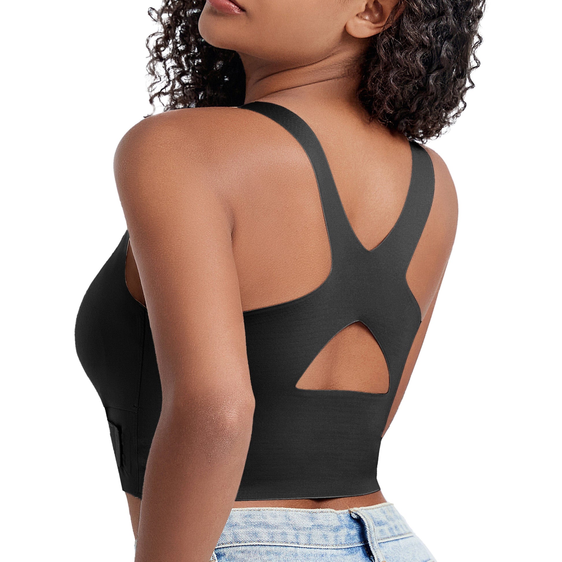 side of FallSweet Black Sports Bras for women Wirefree Posture Bralette
