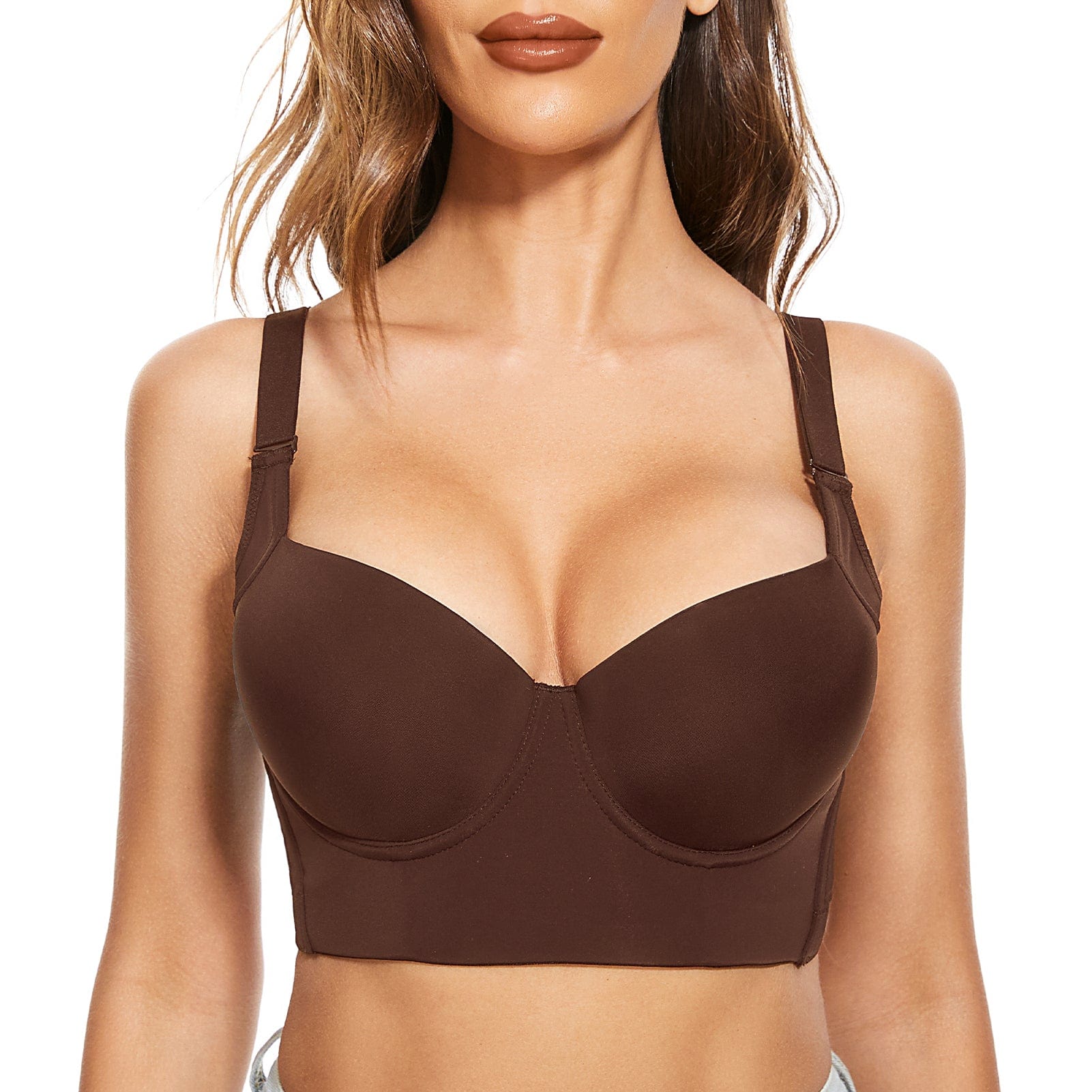 "Add One Cup" Cocoa Smooth Plus Size Wide Band Push Up Bra | FallSweet