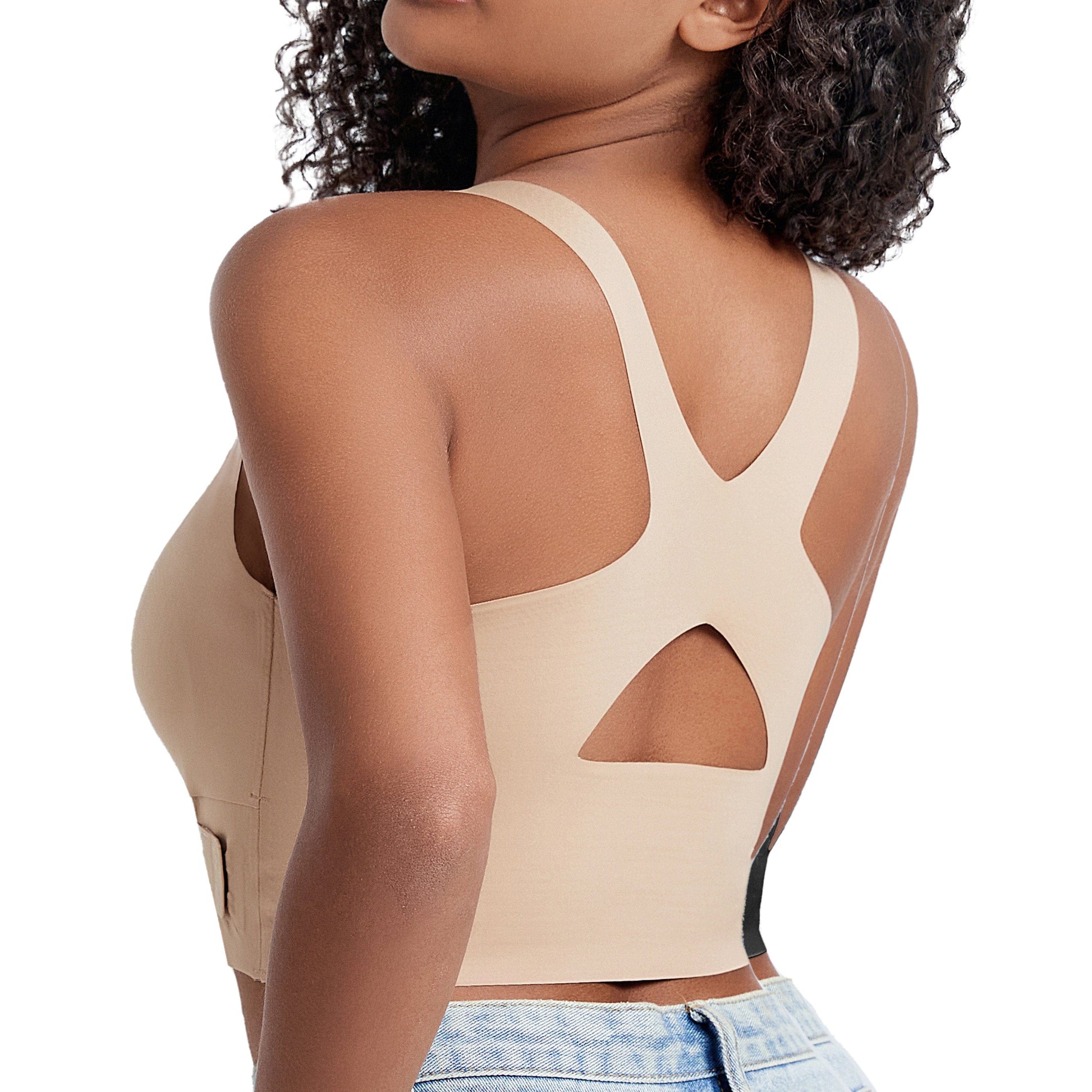 side of FallSweet Beige Sports Bras for women Wirefree Posture Bralette