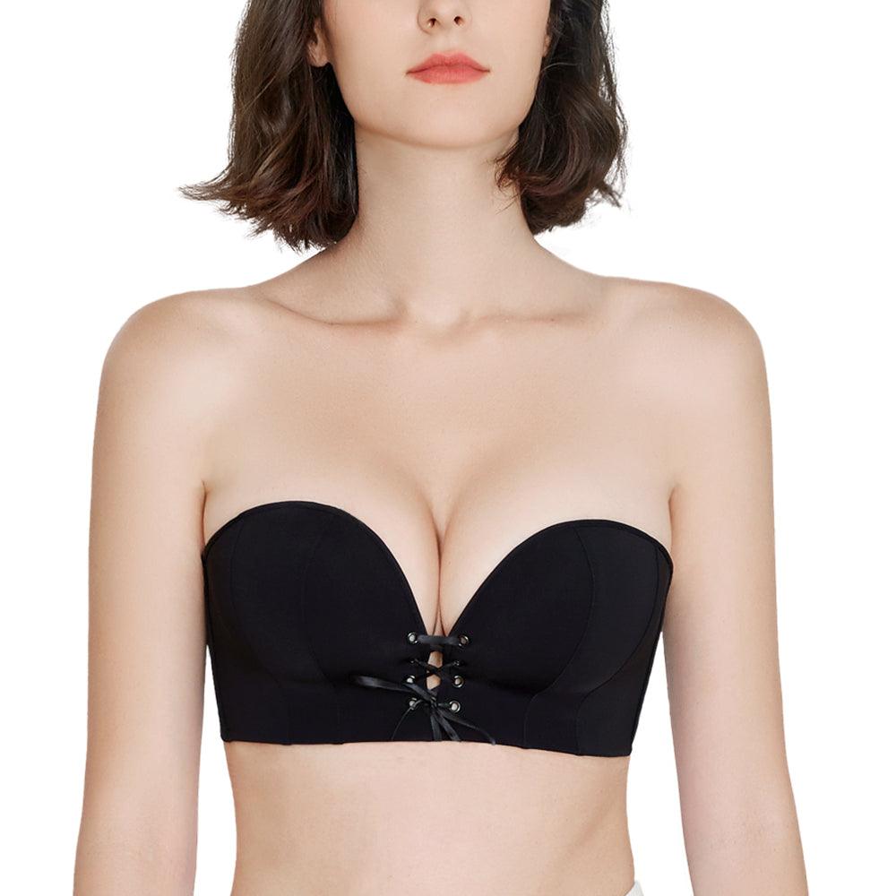 FallSweet "Add Two Cups" Black Strapless Push Up Bandeau Bra
