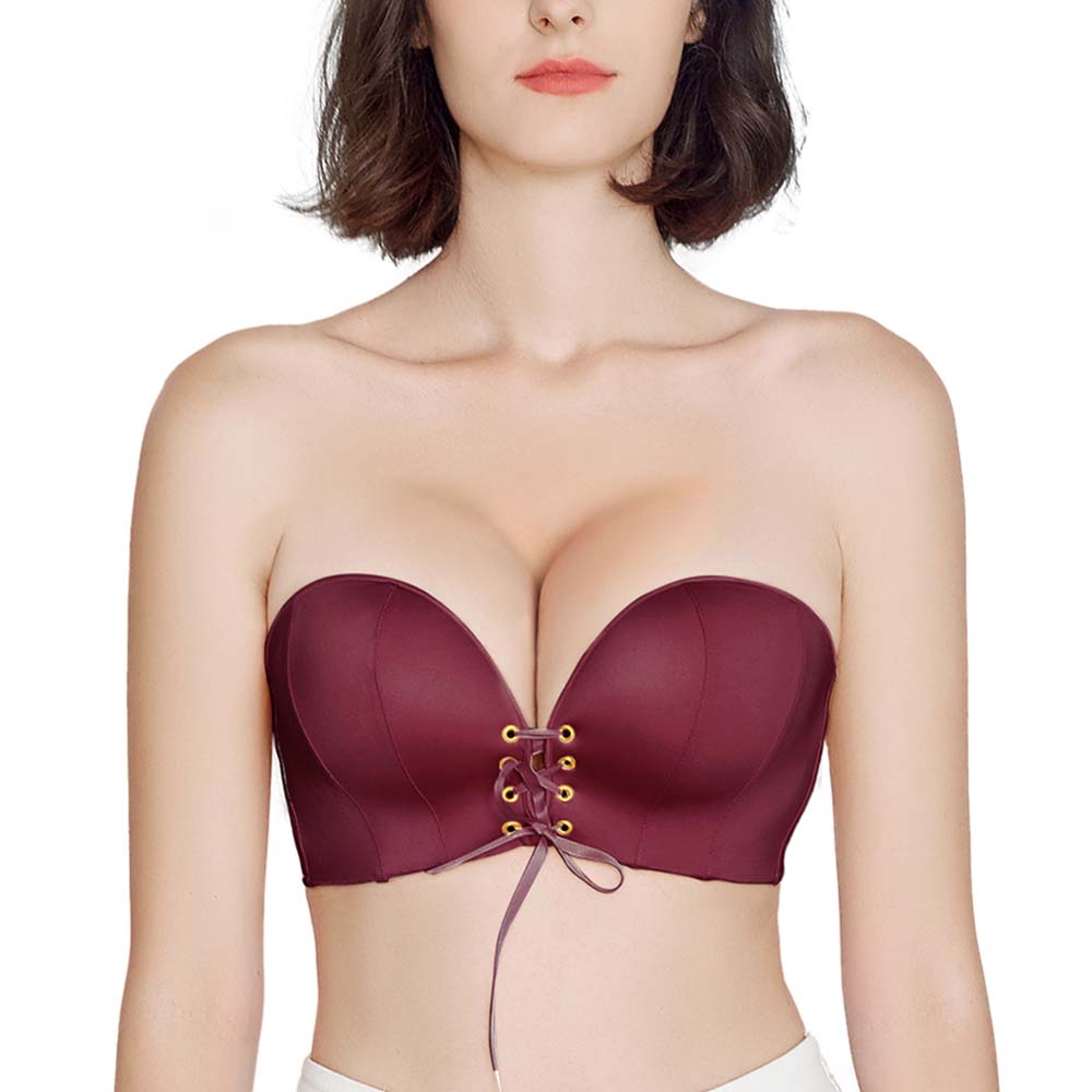 FallSweet "Add Two Cups" Burgundy Strapless Push Up Bandeau Bra