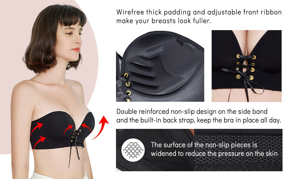 details of FallSweet Add Two Cups Strapless Push Up Bandeau Bra