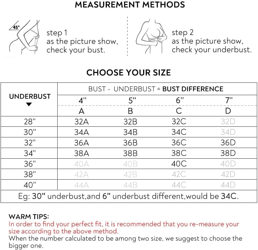 "Add Two Cups" Strapless Convertible Bra Size Chart- FallSweet