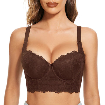 "Add One Cup" Cocoa Lace Plus Size Wide Band Push Up Bra | FallSweet