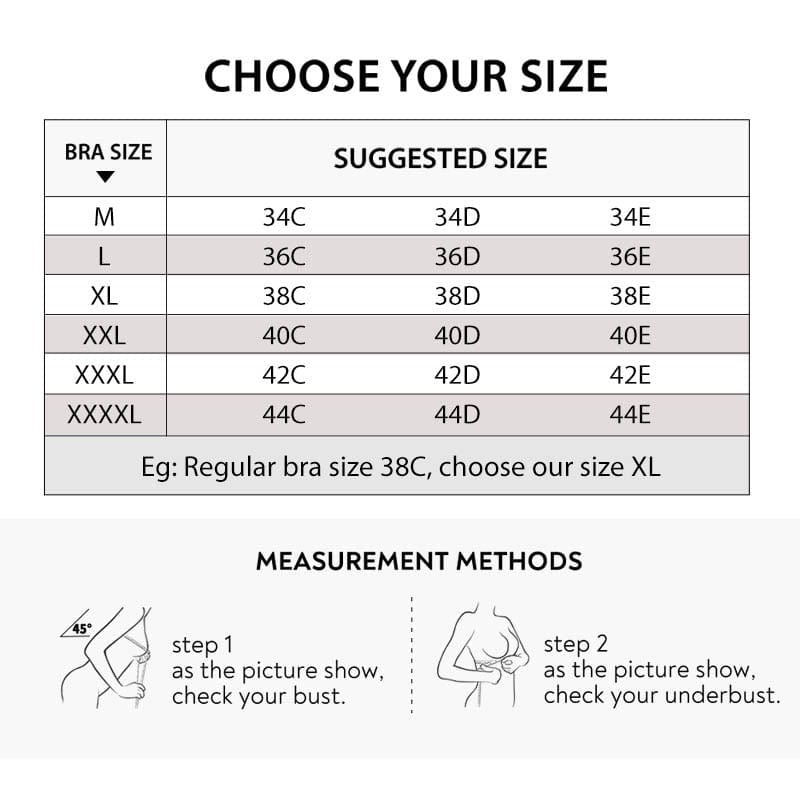 FallSweet Full Coverage Stretch Everyday Bra size chart