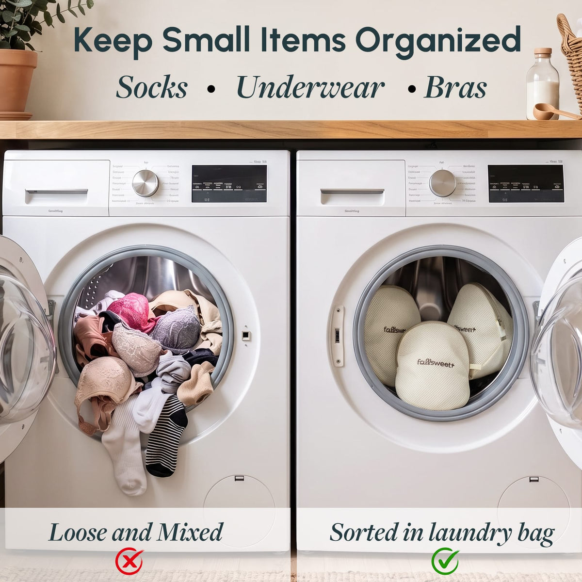 FallSweet beige FallSweet 3-Pack Mesh Laundry Bags for Delicates, Bra Laundry Bags, Reusable Wash Bags for Bras, Underwear & Socks