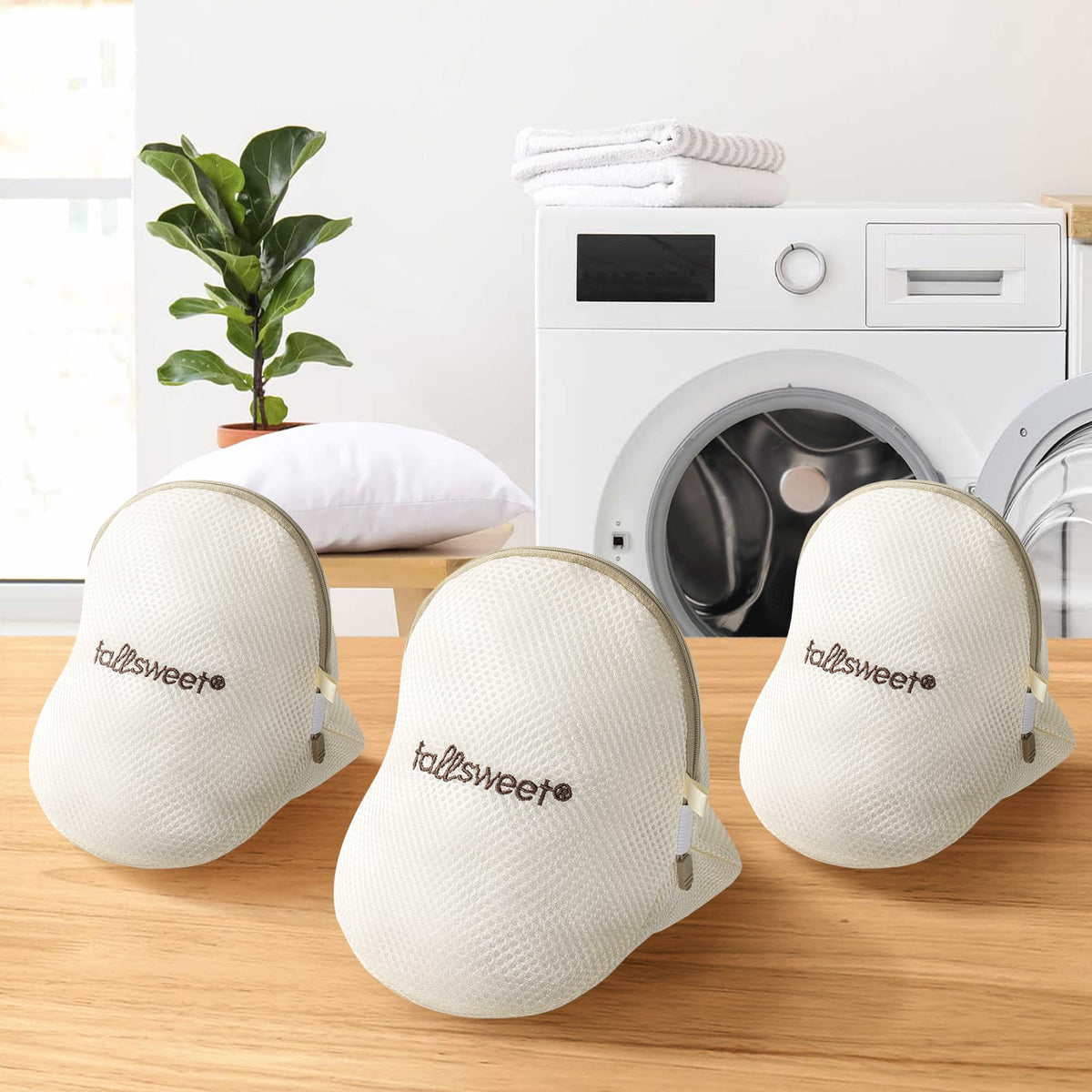FallSweet beige FallSweet 3-Pack Mesh Laundry Bags for Delicates, Bra Laundry Bags, Reusable Wash Bags for Bras, Underwear & Socks