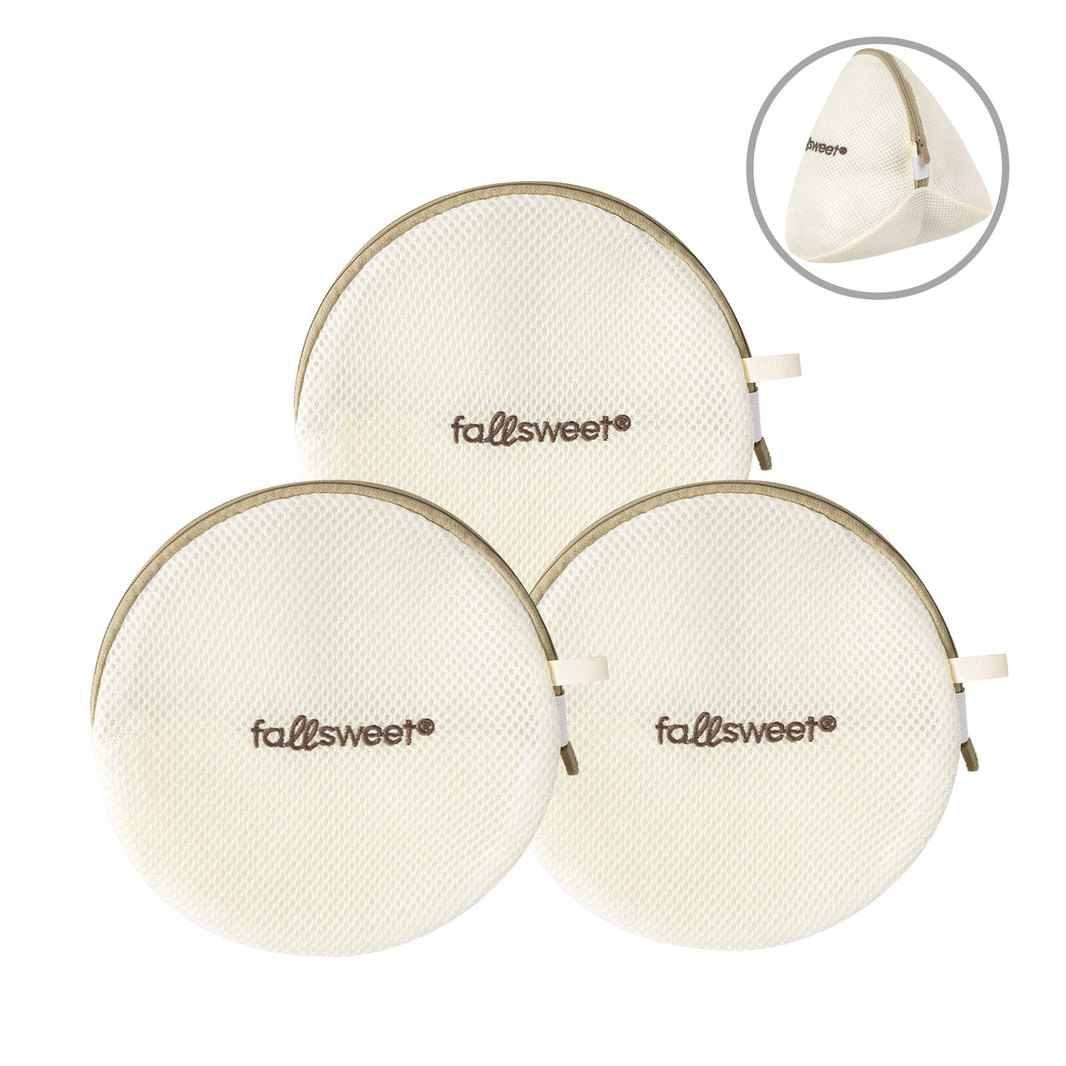 FallSweet beige FallSweet 3-Pack Mesh Laundry Bags for Delicates, Bra Laundry Bags, Reusable Wash Bags for Bras, Underwear & Socks