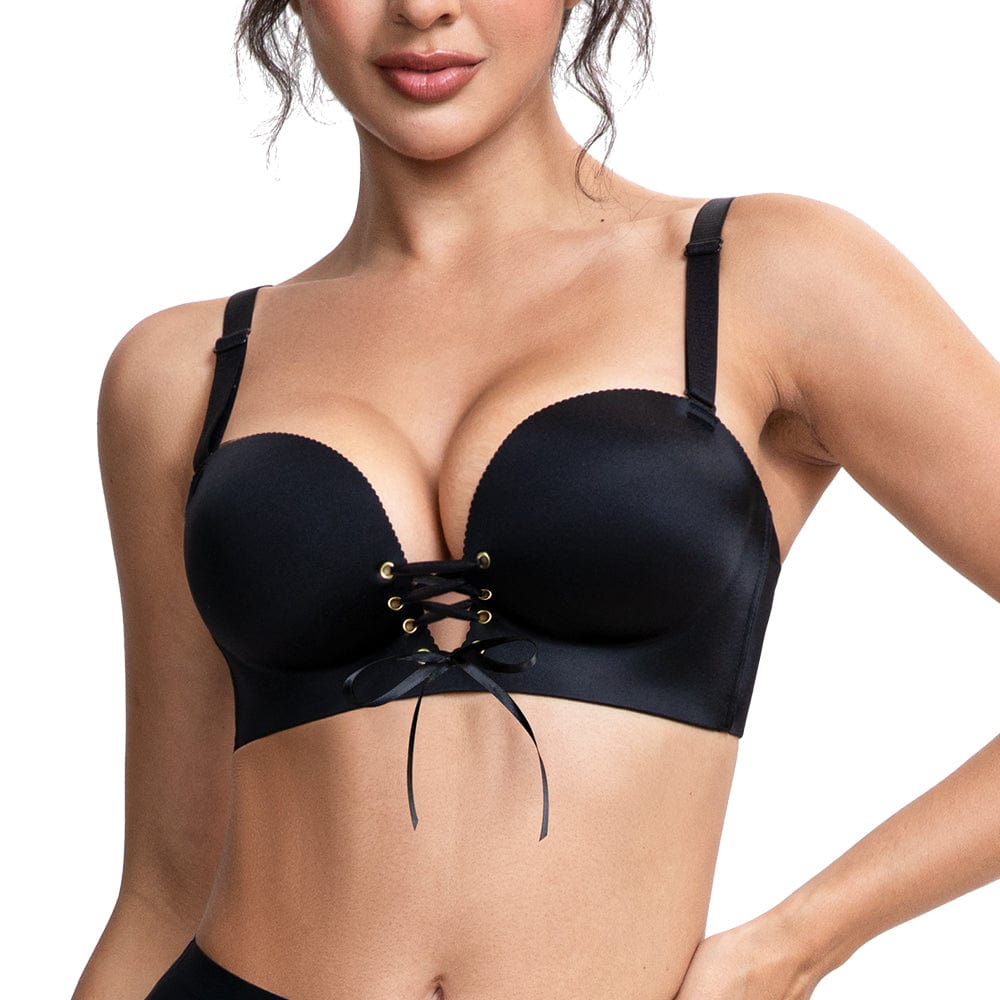 FallSweet Black / 32 / A "Add Two Cups" Padded Wireless Plunge Push Up Bra