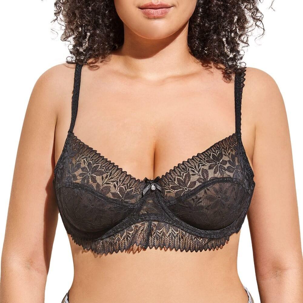 FallSweet Black / 34 / C Delicate Sheer Lace Balconette Bra