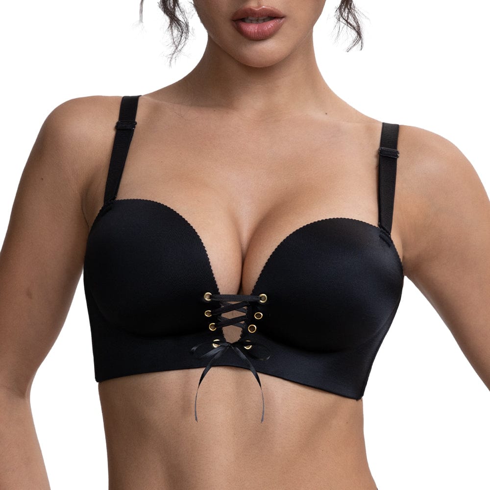 FallSweet Black / A / 32 "Add Two Cups" Padded Wireless Plunge Push Up Bra