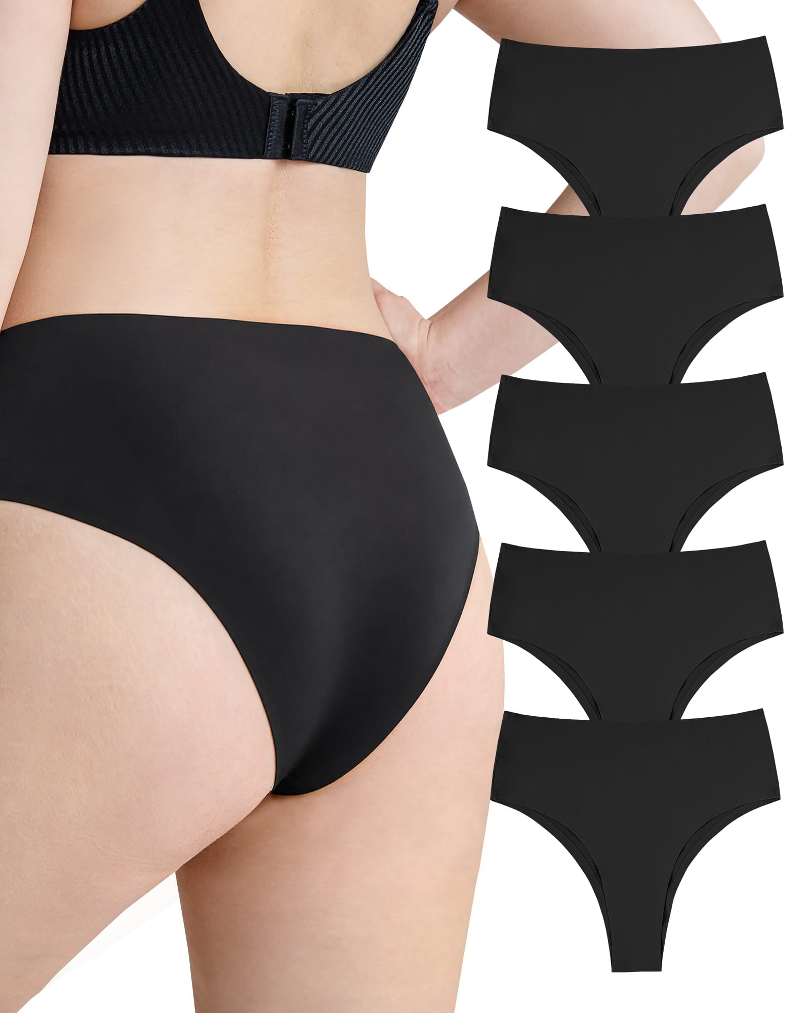 FallSweet Black / S FallSweet No Show Cheeky Underwear Seamless High Waisted Bikini Panties