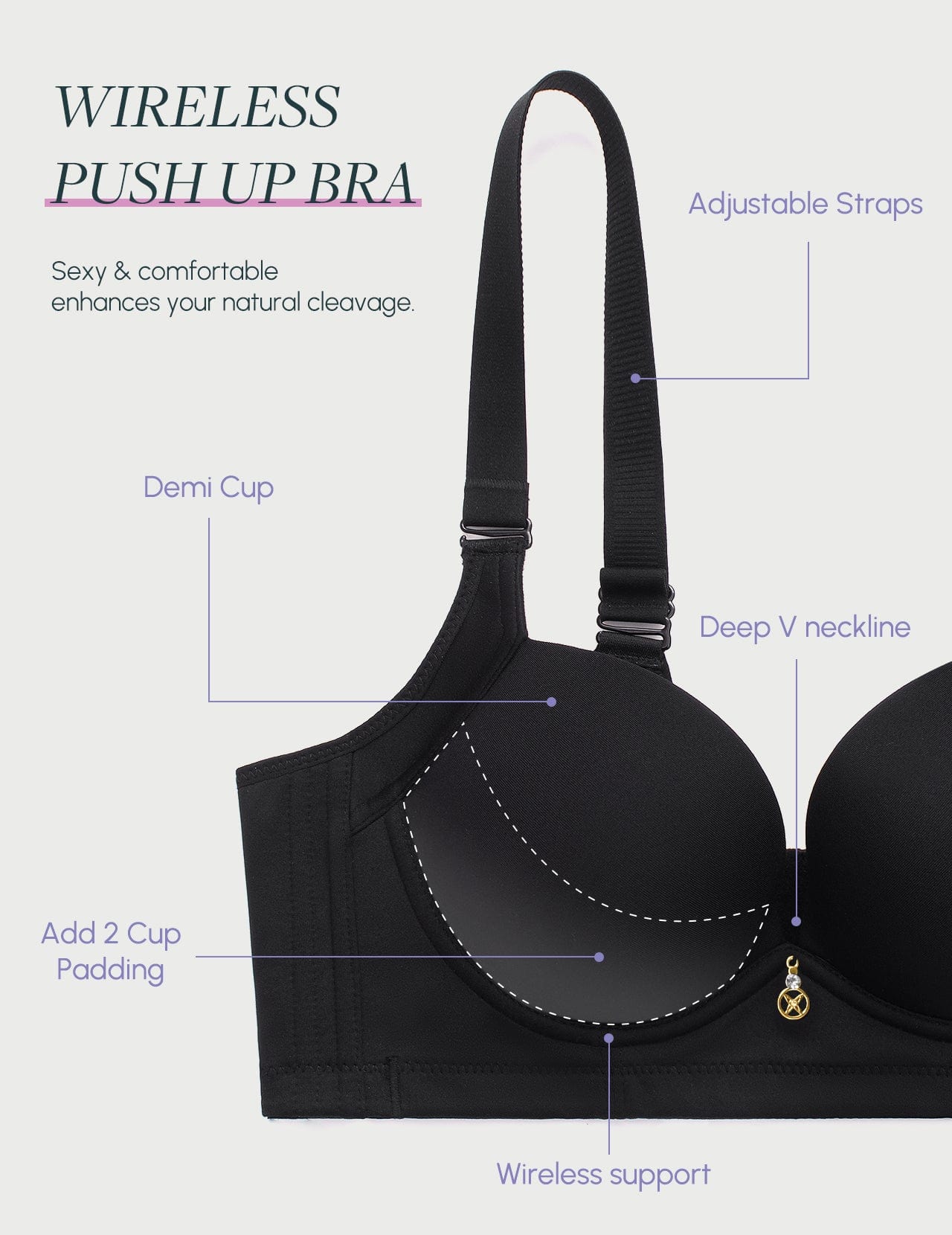 FallSweet Bra Push up Bras FallSweet Wireless Add 2 Cups Padded Plunge Bras Back Smoothing Push Up Brasieres
