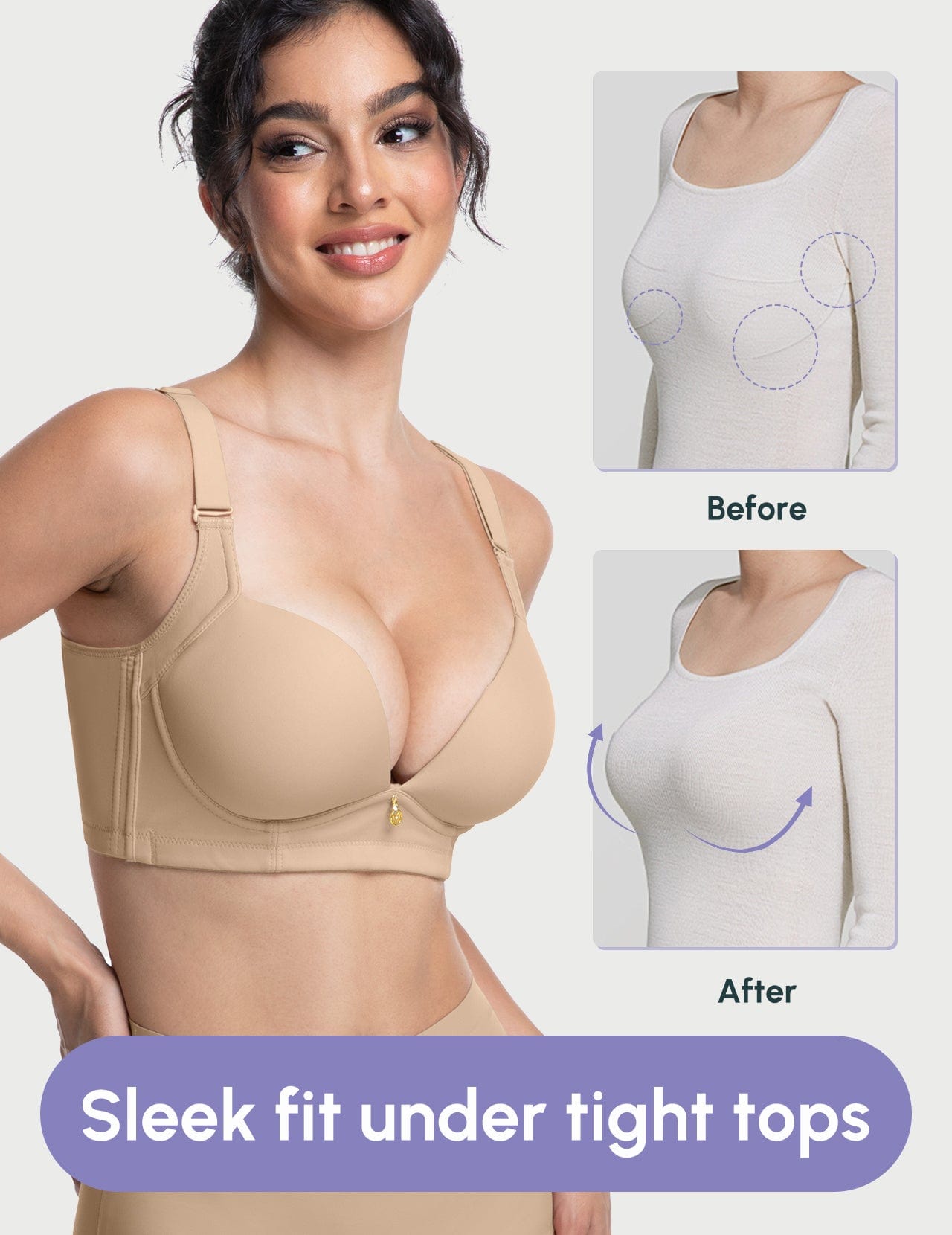 FallSweet Bra Push up Bras FallSweet Wireless Add 2 Cups Padded Plunge Bras Back Smoothing Push Up Brasieres