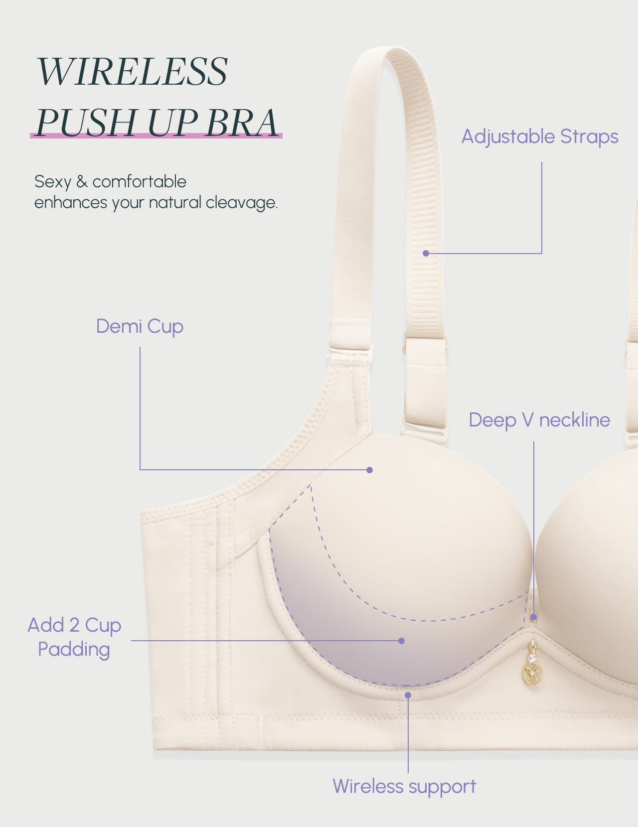 FallSweet Bra Push up Bras FallSweet Wireless Add 2 Cups Padded Plunge Bras Back Smoothing Push Up Brasieres