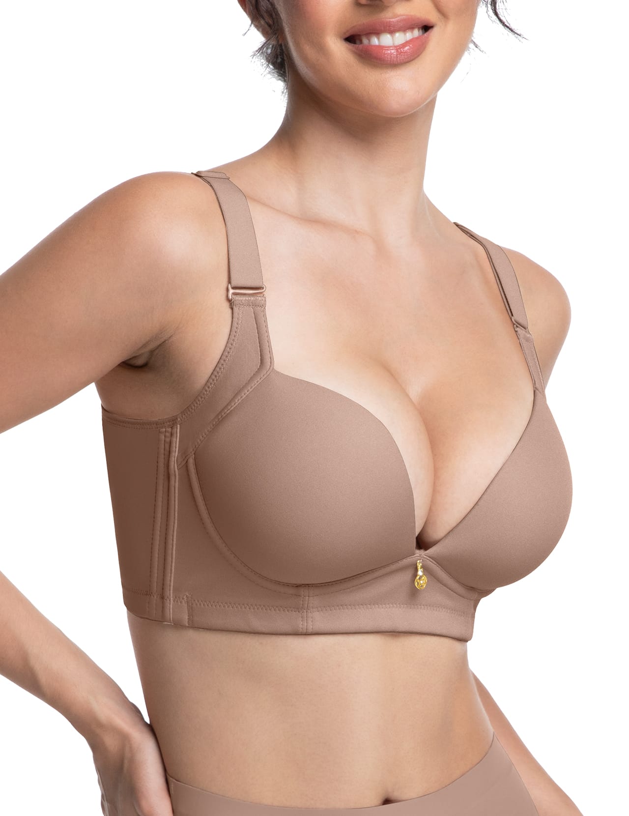 FallSweet Bra Push up Bras Mocha / 34 / A FallSweet Wireless Add 2 Cups Padded Plunge Bras Back Smoothing Push Up Brasieres