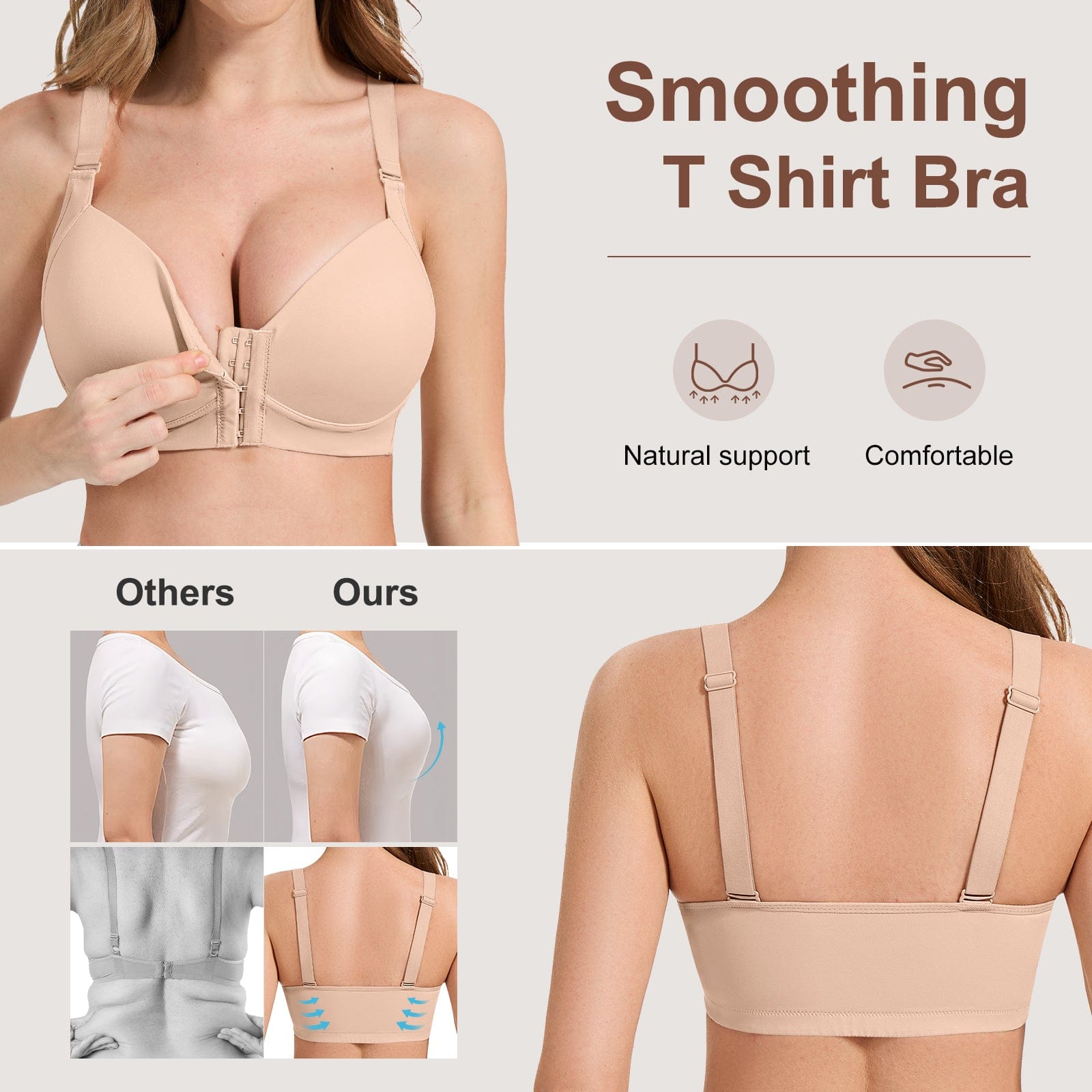 FallSweet Bra Wireless Bras Front Closure Wireless Bras for Women Hide Back Fat Smooth T Shirt Bra