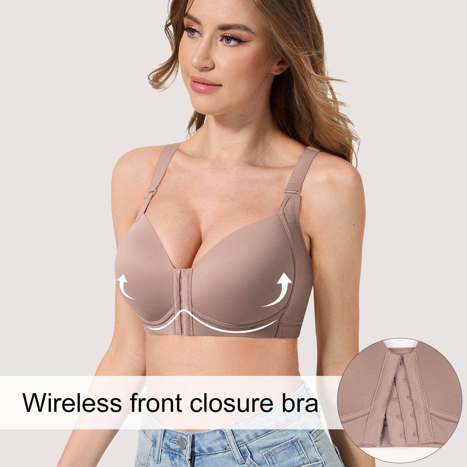 FallSweet Bra Wireless Bras Front Closure Wireless Bras for Women Hide Back Fat Smooth T Shirt Bra