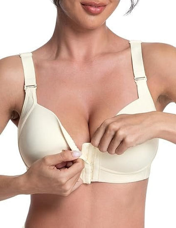 FallSweet Bra Wireless Bras Ivory / 34 / C Front Closure Wireless Bras for Women Hide Back Fat Smooth T Shirt Bra
