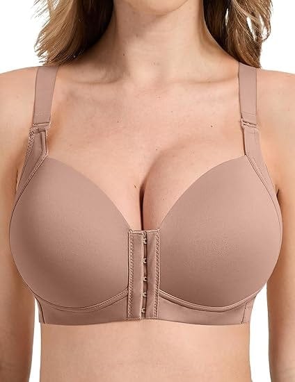 FallSweet Bra Wireless Bras Mocha / 34 / C Front Closure Wireless Bras for Women Hide Back Fat Smooth T Shirt Bra