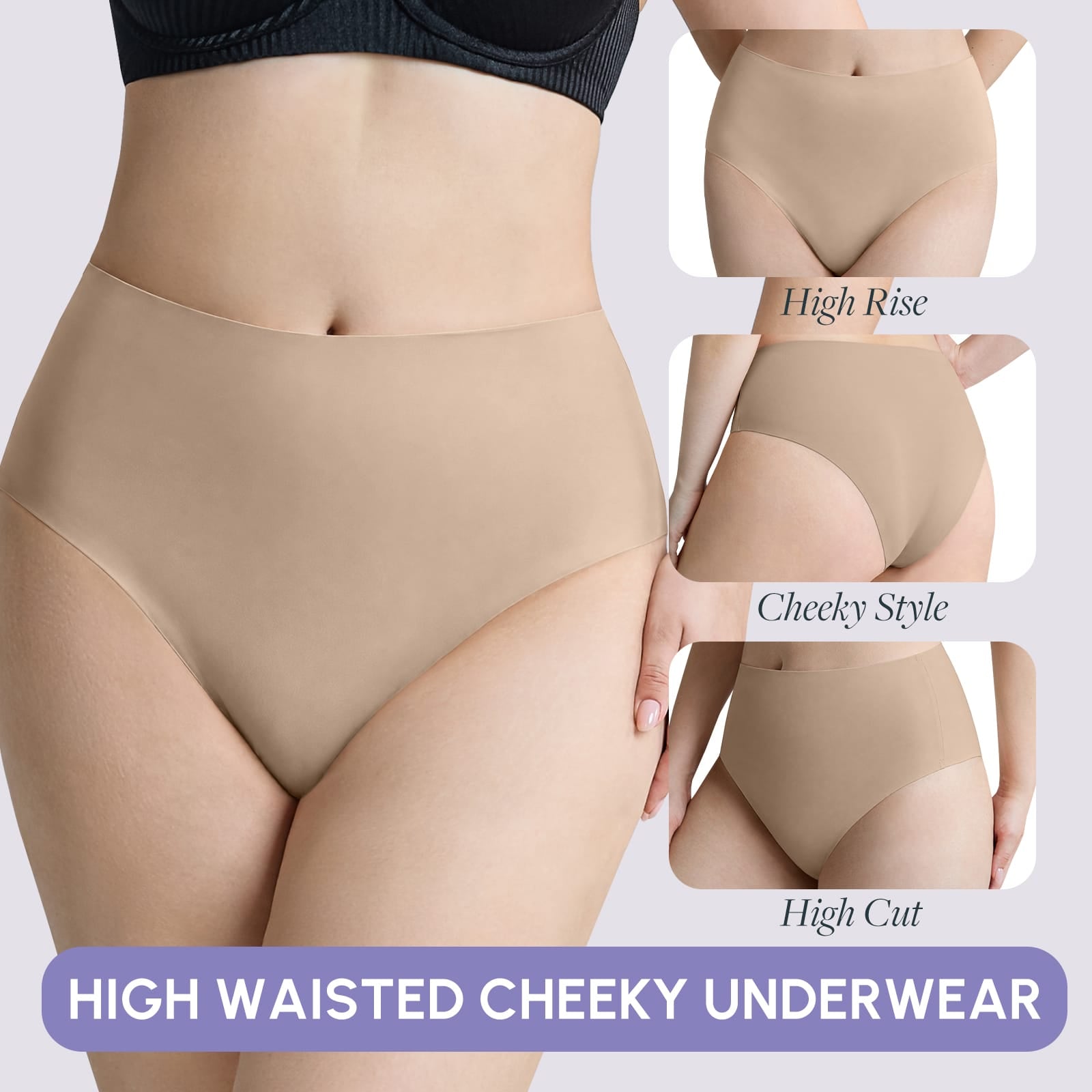 FallSweet FallSweet No Show Cheeky Underwear Seamless High Waisted Bikini Panties