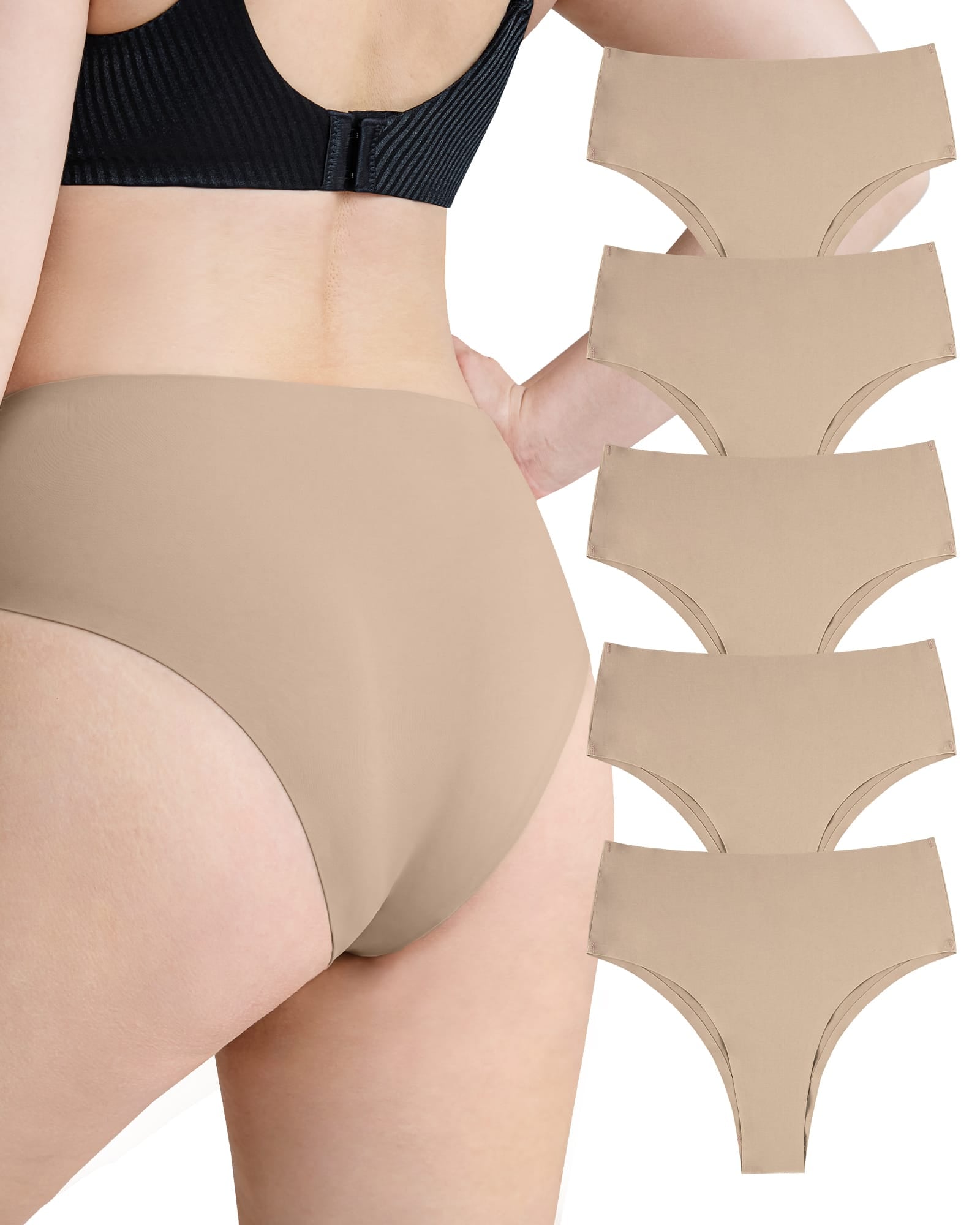 FallSweet Khaki / S FallSweet No Show Cheeky Underwear Seamless High Waisted Bikini Panties