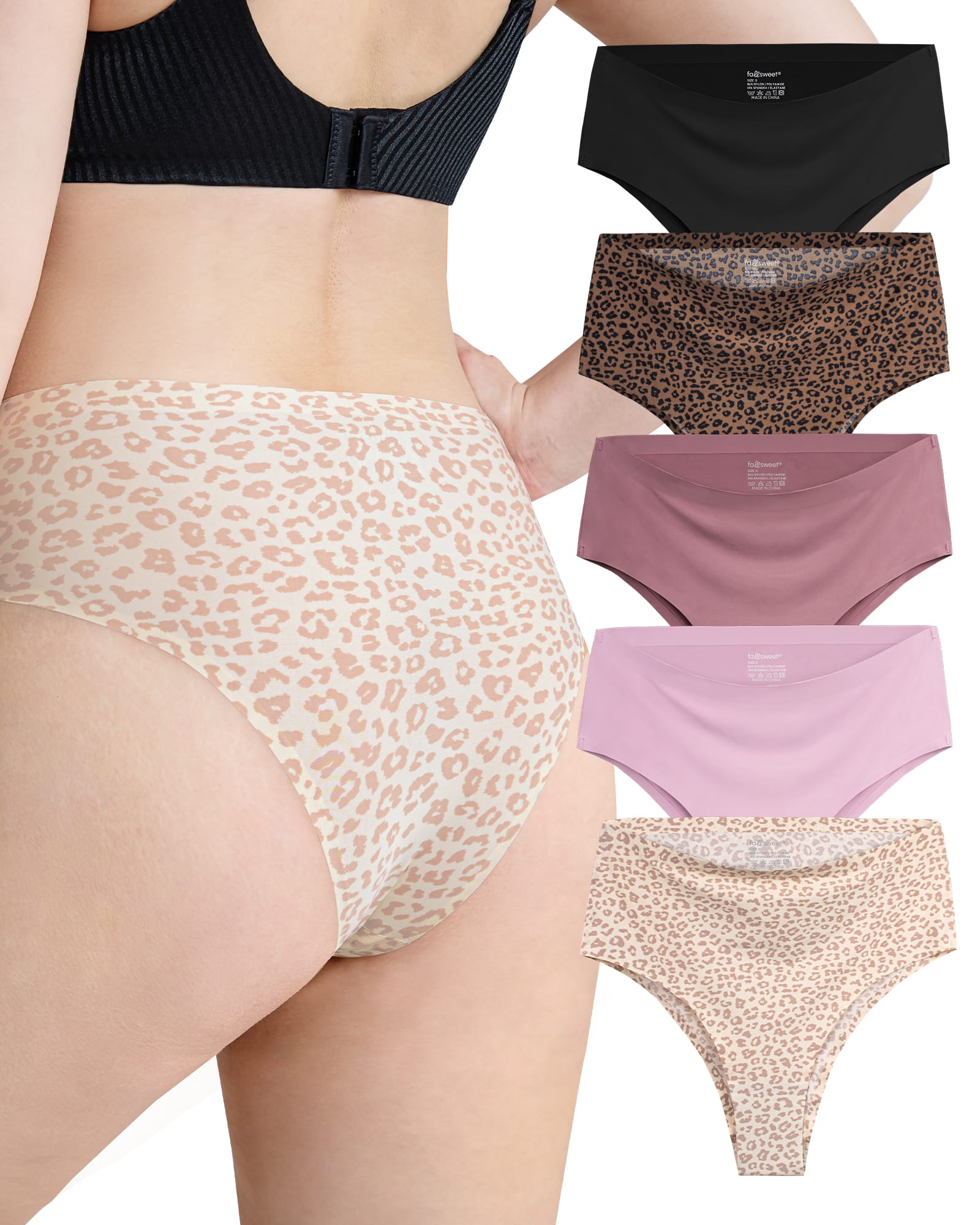 FallSweet Leopard / S FallSweet No Show Cheeky Underwear Seamless High Waisted Bikini Panties