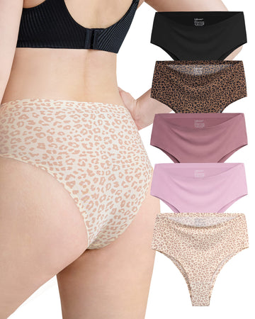 FallSweet Leopard / S FallSweet No Show Cheeky Underwear Seamless High Waisted Bikini Panties