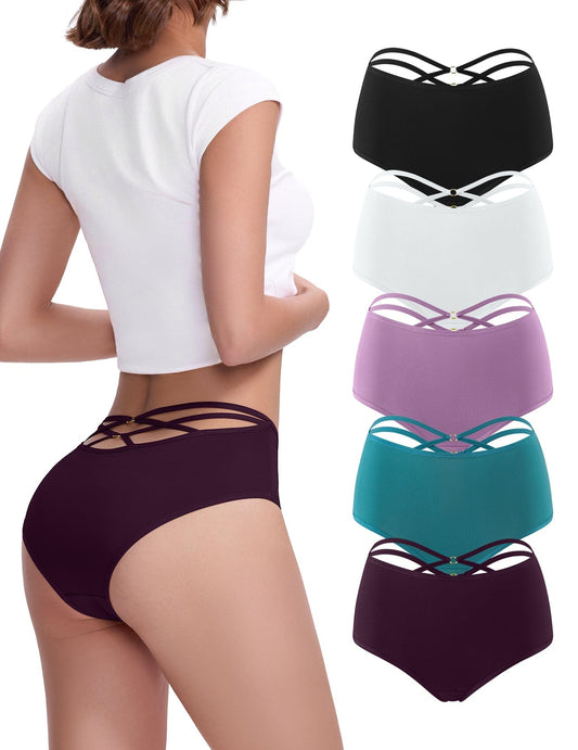 FallSweet Mix1 / Small FallSweet High Waisted Underwear for Women Criss Cross Back Comfy Briefs Panties Pack