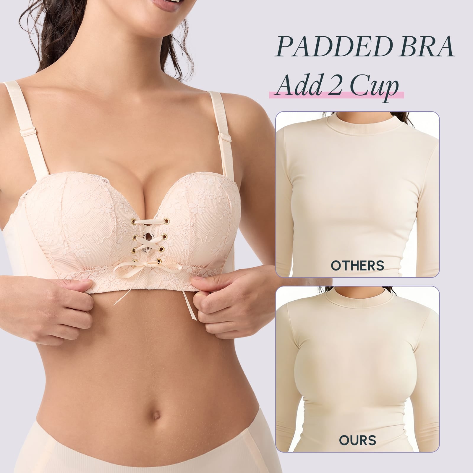 FallSweet Push up Bras "Add Two Cups" Lace Wirefree Push Up Bra For Women