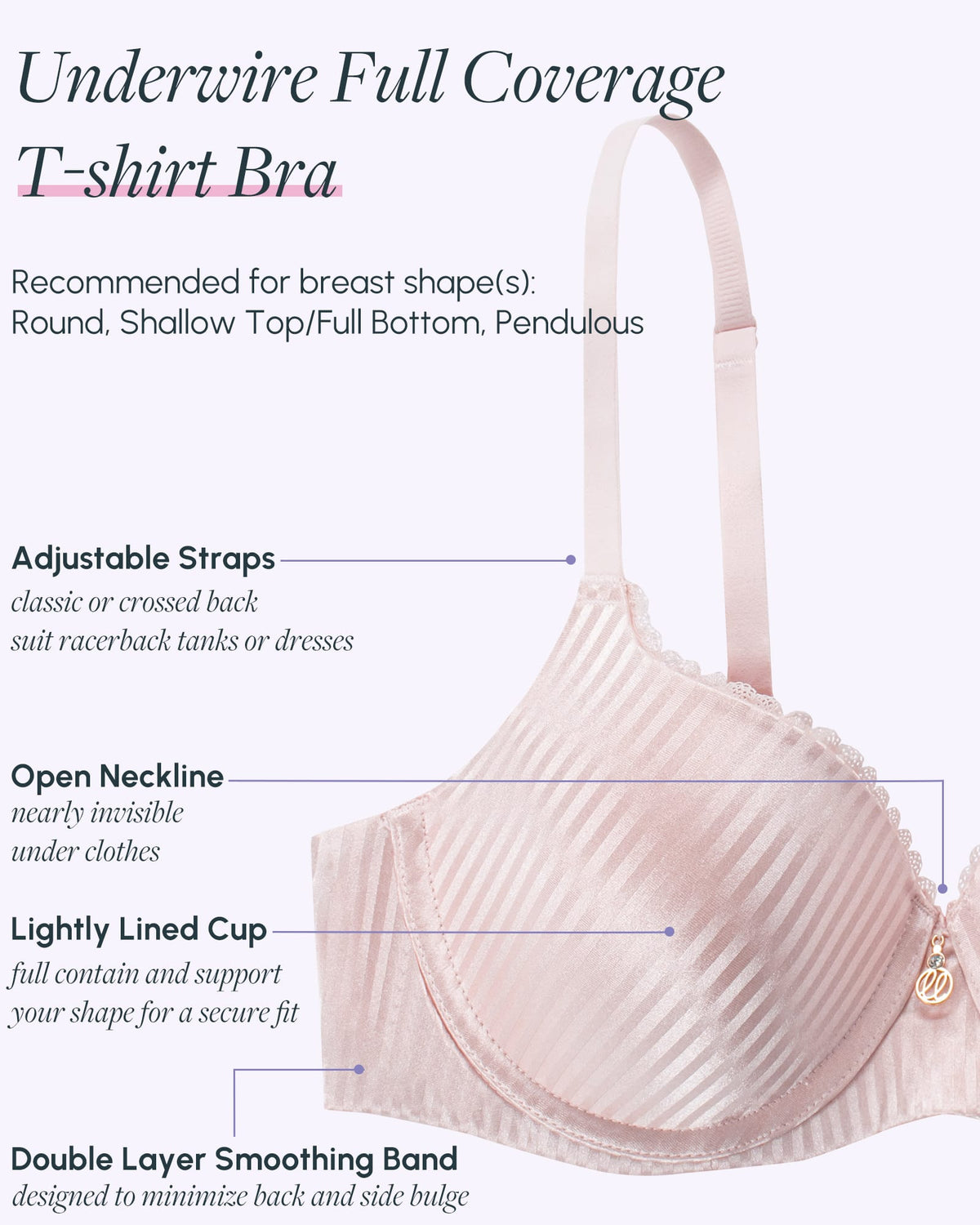 FallSweet Push up Bras Fallsweet Lightly Lined Underwire Full Coverage Bra Everyday T-Shirt Bra