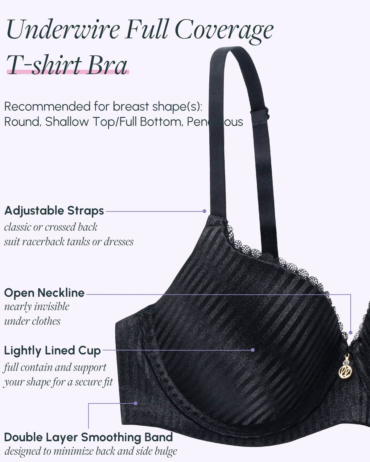 FallSweet Push up Bras Fallsweet Lightly Lined Underwire Full Coverage Bra Everyday T-Shirt Bra