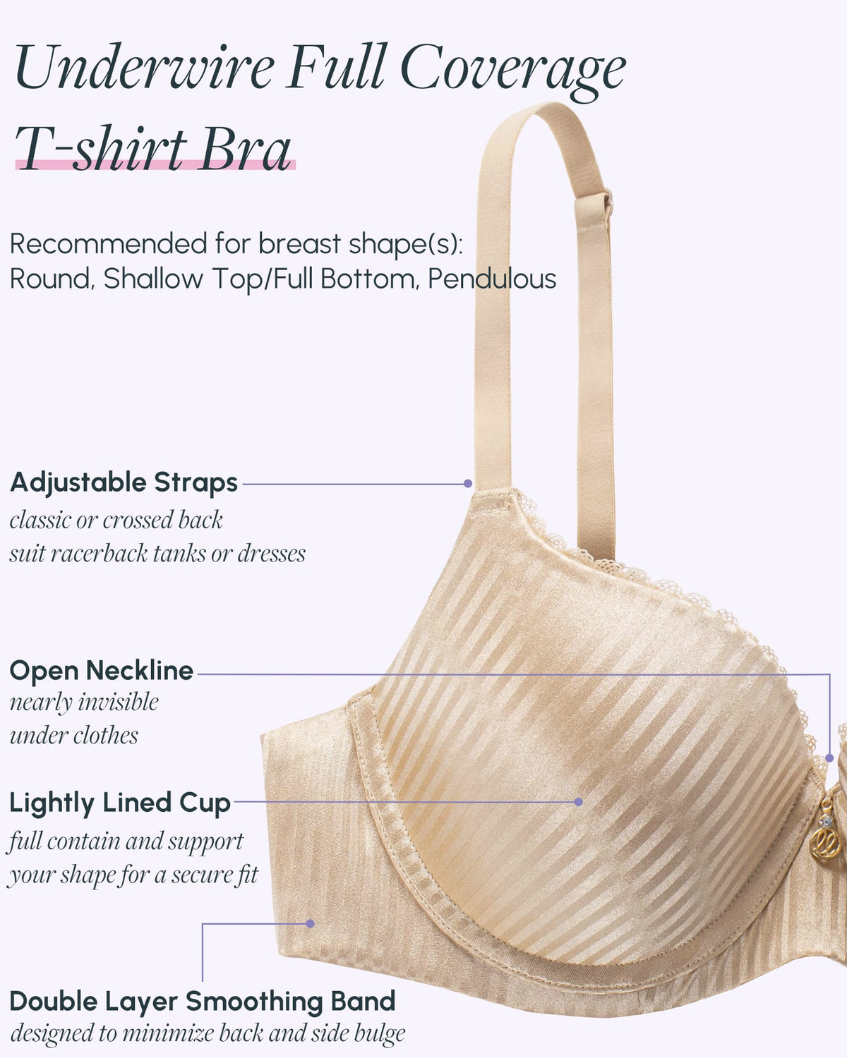 FallSweet Push up Bras Fallsweet Lightly Lined Underwire Full Coverage Bra Everyday T-Shirt Bra