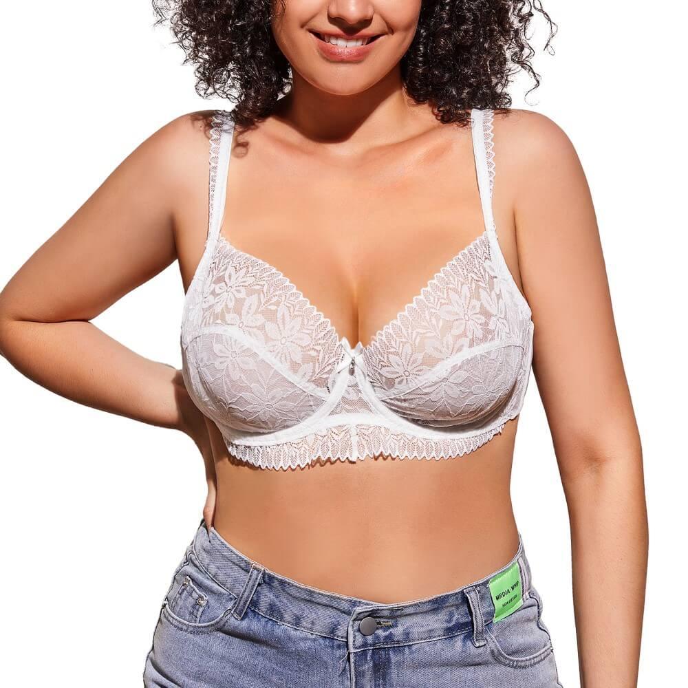 FallSweet White / 34 / C Delicate Sheer Lace Balconette Bra