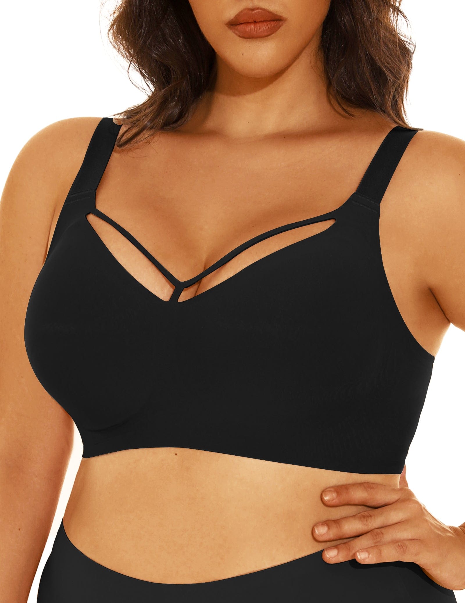 FallSweet Wireless Bras Wireless Seamless V Neck Bras for Women Plus Size Smooth Bralettes