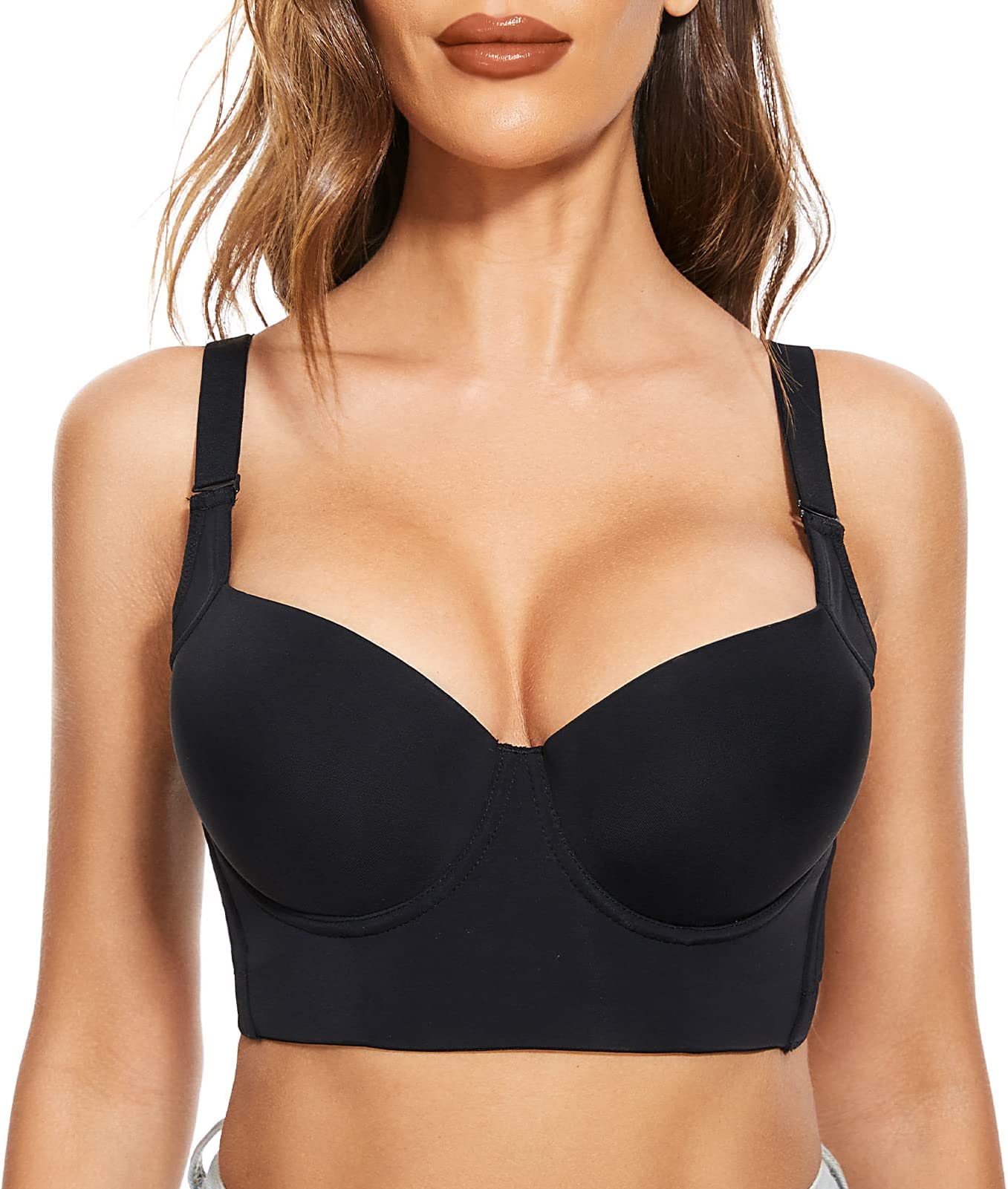 "Add One Cup"  Black Smooth Plus Size Wide Band Push Up Bra - FallSweet