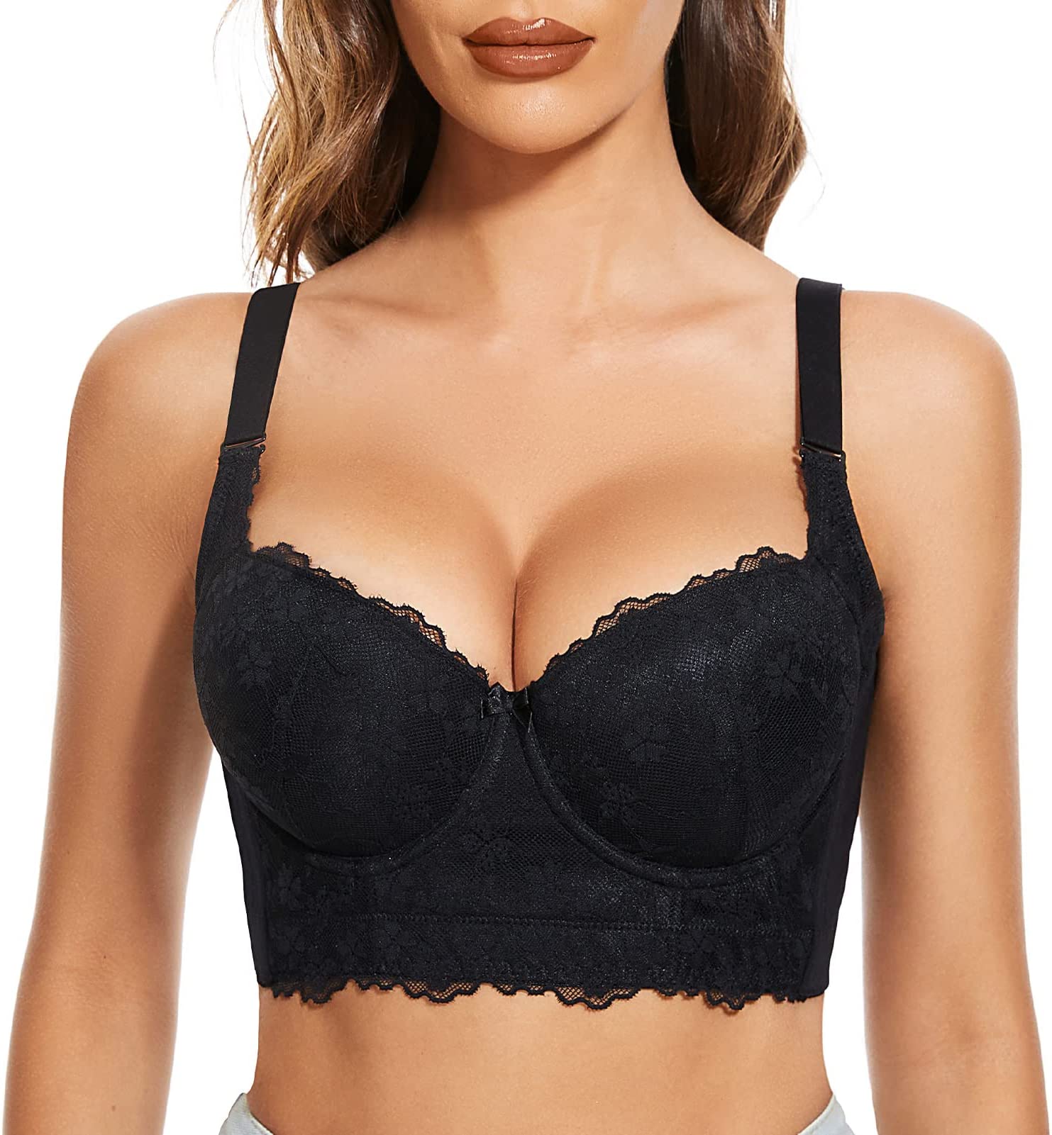 "Add One Cup"  Black Lace Plus Size Wide Band Push Up Bra - FallSweet
