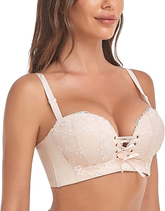 Side of Beige "Add Two Cups" Lace Wirefree Push Up Bra For Women FallSweet