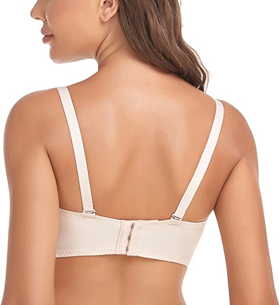 Back of Beige "Add Two Cups" Lace Wirefree Push Up Bra For Women FallSweet