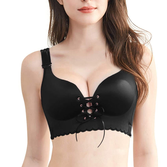 Front of FallSweet "Add Two Cups" Plus Size Smooth Wireless Bra - Black