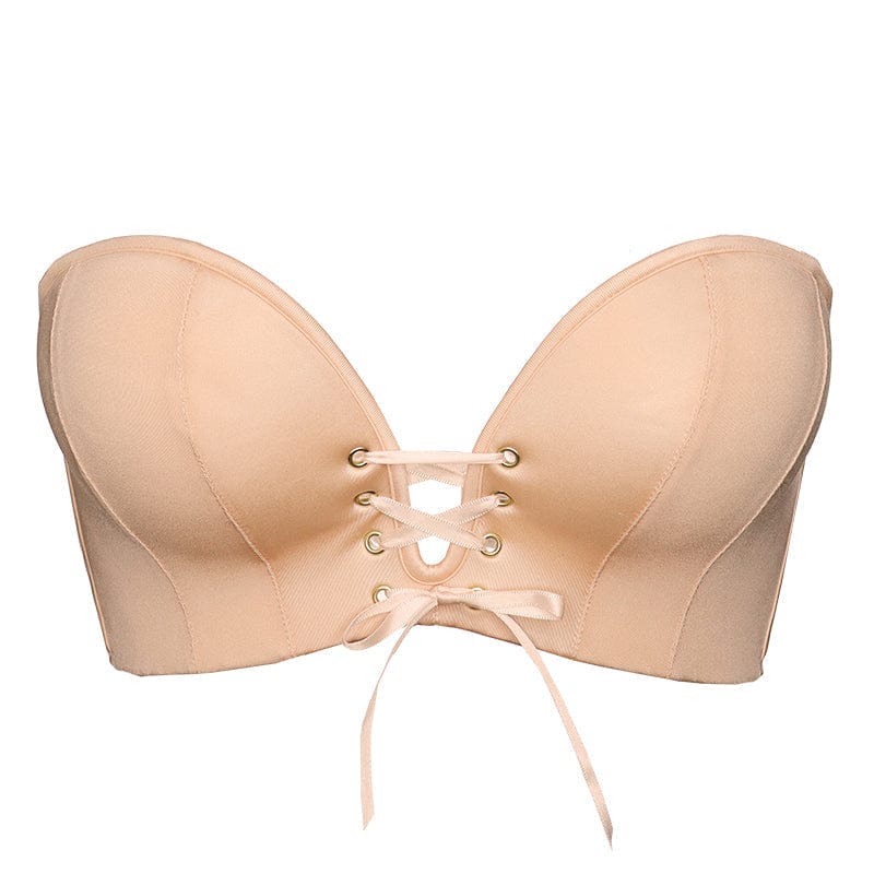 FallSweet "Add Two Cups" Beige Strapless Push Up Bandeau Bra