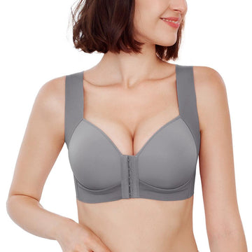 Front of Gray Front Closure T-shirt Padded Bra FallSweet