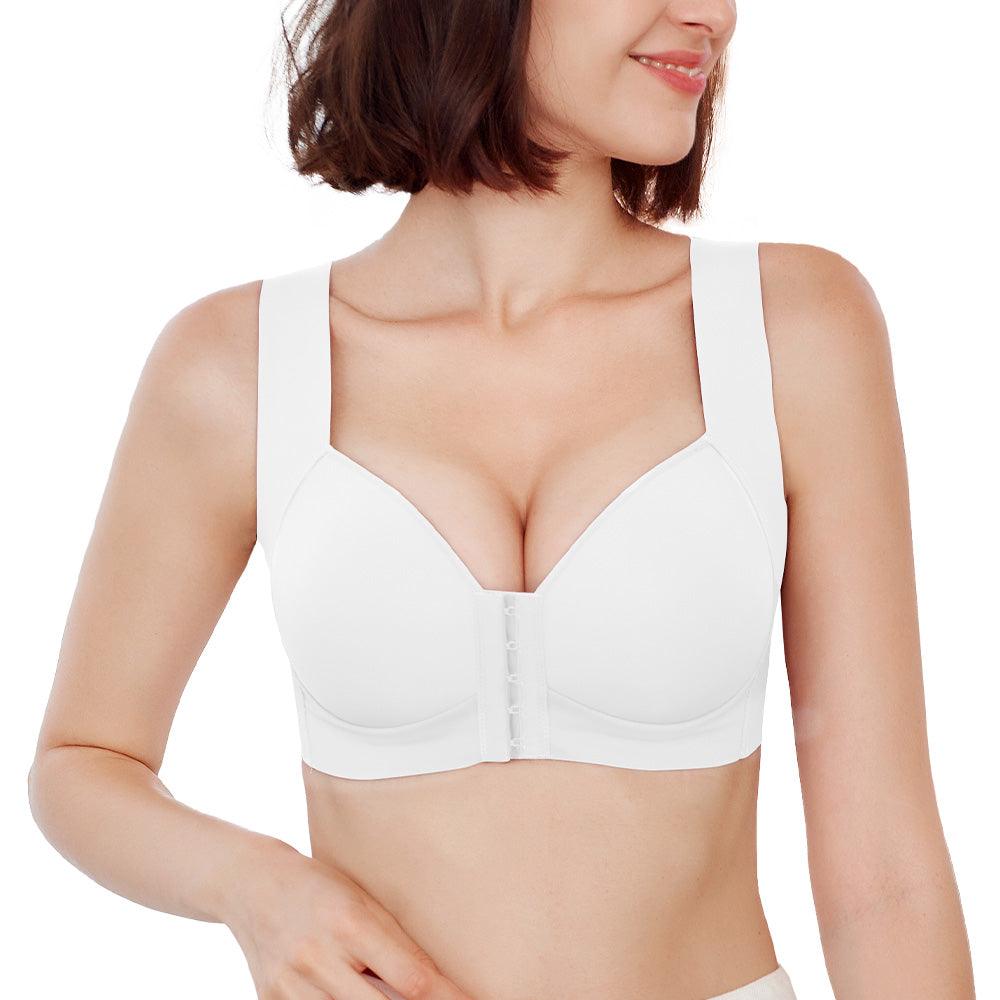 Front of White Front Closure T-shirt Padded Bra FallSweet