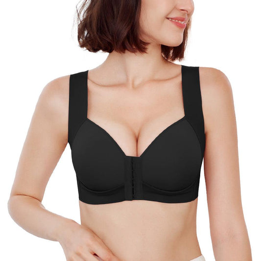 Front of Black Front Closure T-shirt Paded Bra FallSweet