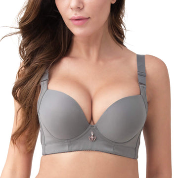 Front of grey "Hide Back Fat"  Padded Underwire T-shirt Bra