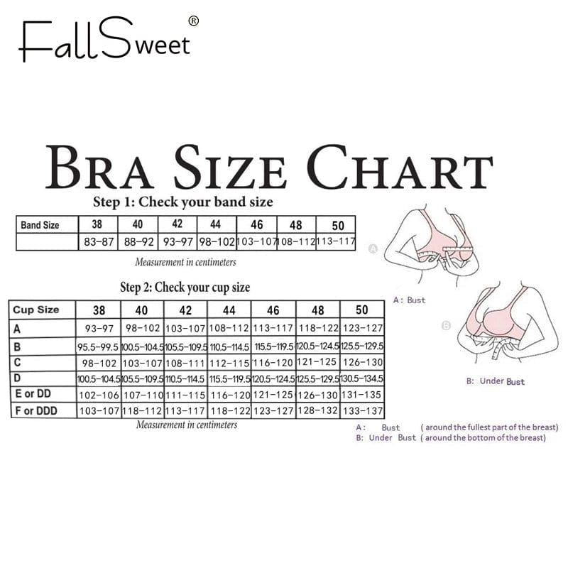 FallSweet Sheer Mesh Lightly Padded Lace Bralette size chart