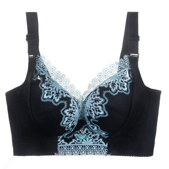 FallSweet Black "Redefines Comfort" Luxury Embroidered Wire Free Push Up Bra
