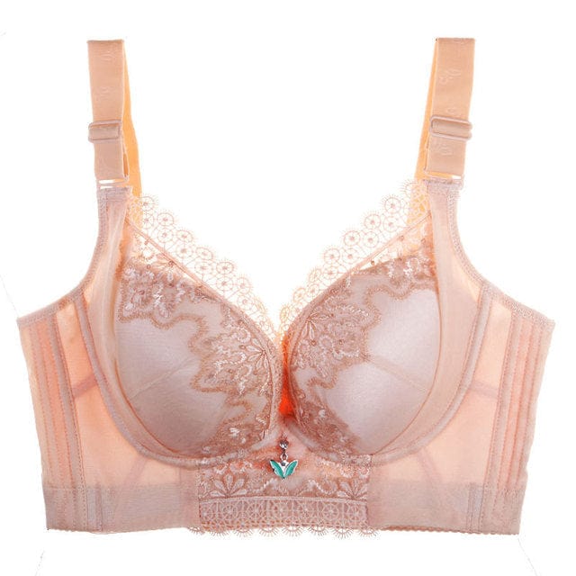FallSweet Beige "Redefines Comfort" Luxury Embroidered Wire Free Push Up Bra