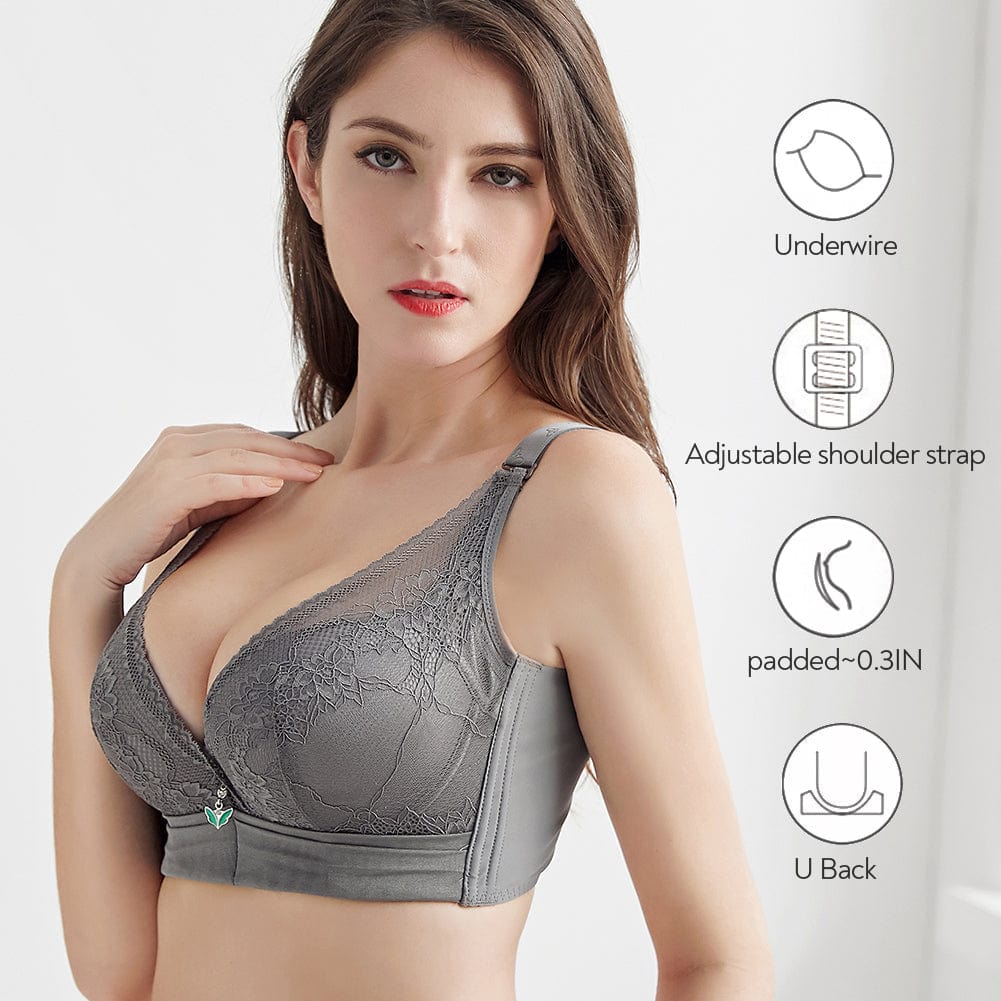 Side of FallSweet Grey Redefines Comfort Push Up Underwire Lace bra
